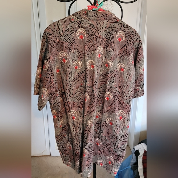 Vintage Caribbean Club Peacock Allover Print Short-Sleeve Button-Up Shirt - Picture 2 of 7